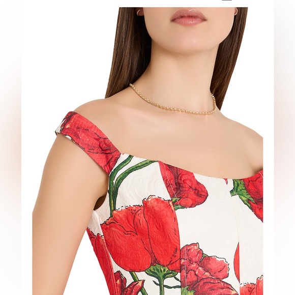 Milly Floral Red Peony Jacquard Mini Dress NWT Size 10 - Picture 2 of 4